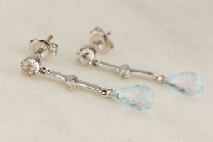 ANTIQUE c1920 DIAMOND & TOPAZ EARRINGS 9ct WHITE GOLD