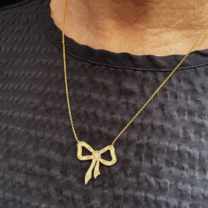 ANTIQUE DIAMOND BOW NECKLACE 9ct GOLD