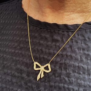 ANTIQUE DIAMOND BOW NECKLACE 9ct GOLD