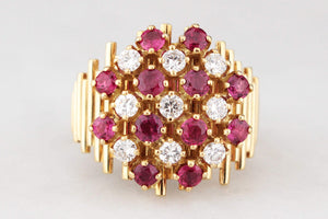 VINTAGE MID-CENTURY 1969 RUBY & DIAMOND RING 18ct GOLD