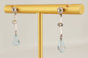 ANTIQUE c1920 DIAMOND & TOPAZ EARRINGS 9ct WHITE GOLD