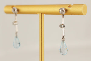 ANTIQUE c1920 DIAMOND & TOPAZ EARRINGS 9ct WHITE GOLD