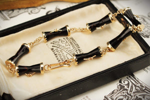 ANTIQUE EDWARDIAN c1915 BLACK CORAL BRACELET 9ct GOLD