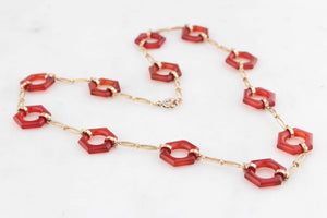 ANTIQUE ART DECO CARVED CARNELIAN NECKLACE 9ct GOLD