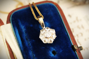ANTIQUE EDWARDIAN c1900 1.05ct DIAMOND CLUSTER PENDANT 15ct GOLD