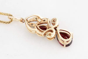 VINTAGE GARNET & DIAMOND PENDANT 9ct GOLD