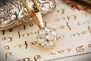 ANTIQUE EDWARDIAN c1900 1.05ct DIAMOND CLUSTER PENDANT 15ct GOLD