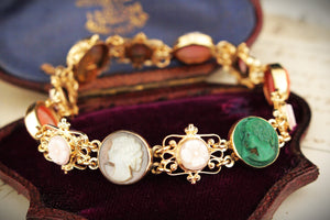 VINTAGE c1930’s CARVED CAMEO BRACELET 14ct GOLD