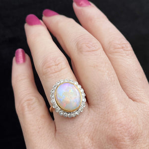 VINTAGE c1930/40 SOLID OPAL & DIAMOND RING 18ct GOLD
