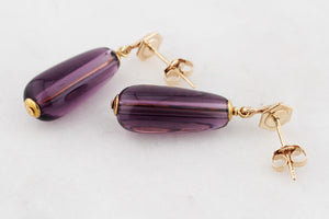 VINTAGE ART DECO c1930’s AMETHYST BULLET EARRINGS 9ct GOLD