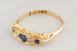 ANTIQUE 1918 SAPPHIRE & DIAMOND RING 18ct GOLD