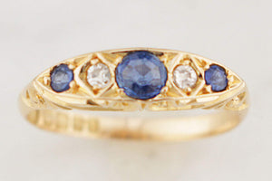 ANTIQUE 1918 SAPPHIRE & DIAMOND RING 18ct GOLD