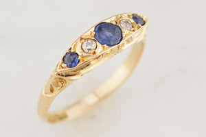 ANTIQUE 1918 SAPPHIRE & DIAMOND RING 18ct GOLD