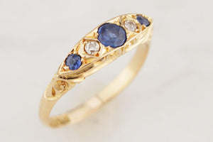 ANTIQUE 1918 SAPPHIRE & DIAMOND RING 18ct GOLD