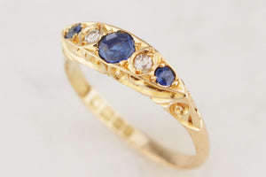 ANTIQUE 1918 SAPPHIRE & DIAMOND RING 18ct GOLD