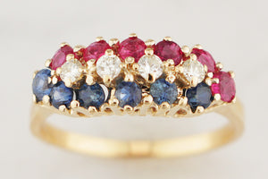 VINTAGE c1950 RUBY, DIAMOND & SAPPHIIRE RING 18ct GOLD