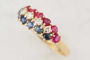 VINTAGE c1950 RUBY, DIAMOND & SAPPHIIRE RING 18ct GOLD