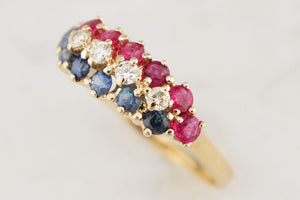 VINTAGE c1950 RUBY, DIAMOND & SAPPHIIRE RING 18ct GOLD
