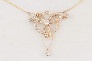 ANTIQUE AUSTRALIAN c1900 SAPPHIRE & SEED PEARL LAVALIERE 9ct GOLD