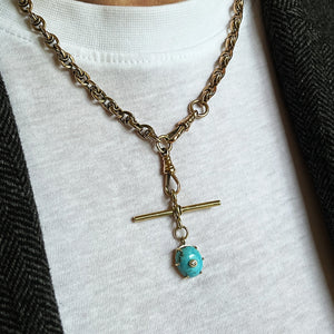 ANTIQUE TURQUOISE & DIAMOND T-BAR PENDANT 9ct GOLD