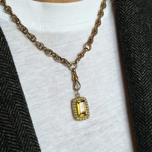ANTIQUE EDWARDIAN CITRINE & SEED PEARL PENDANT 9ct GOLD