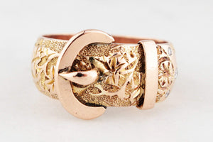 ANTIQUE VICTORIAN 1900 DIAMOND ETCHED BUCKLE RING 9ct GOLD