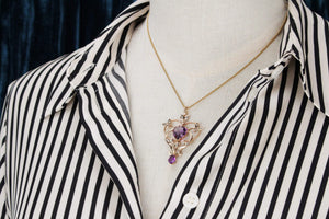 ANTIQUE AUSTRALIAN 1871 AMETHYST & SEED PEARL PENDANT 9ct GOLD