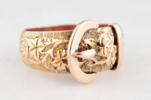 ANTIQUE VICTORIAN 1900 DIAMOND ETCHED BUCKLE RING 9ct GOLD