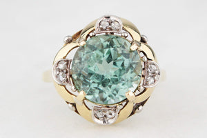 ANTIQUE ART DECO c1920 TOURMALINE & DIAMOND COCKTAIL RING 14ct GOLD