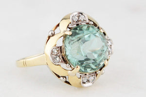 ANTIQUE ART DECO c1920 TOURMALINE & DIAMOND COCKTAIL RING 14ct GOLD