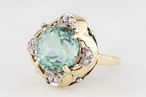 ANTIQUE ART DECO c1920 TOURMALINE & DIAMOND COCKTAIL RING 14ct GOLD