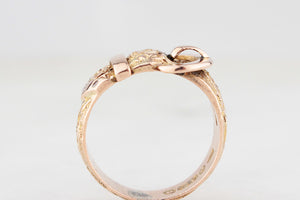 ANTIQUE VICTORIAN 1900 DIAMOND ETCHED BUCKLE RING 9ct GOLD