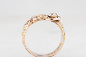 ANTIQUE VICTORIAN 1900 DIAMOND ETCHED BUCKLE RING 9ct GOLD
