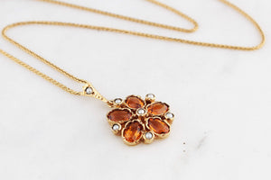 ANTIQUE EDWARDIAN CITRINE & SEED PEARL PENDANT 9ct GOLD