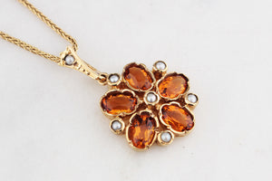 ANTIQUE EDWARDIAN CITRINE & SEED PEARL PENDANT 9ct GOLD