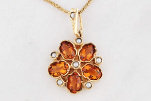 ANTIQUE EDWARDIAN CITRINE & SEED PEARL PENDANT 9ct GOLD