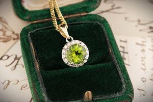 MODERN PERIDOT & DIAMOND PENDANT 9ct GOLD