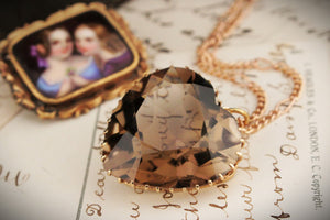 VINTAGE ESTATE 1966 SMOKY QUARTZ HEART PENDANT & CHAIN 12ct GOLD