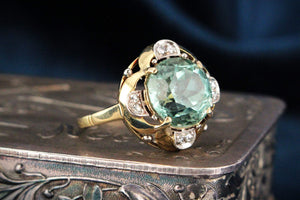 ANTIQUE ART DECO c1920 TOURMALINE & DIAMOND COCKTAIL RING 14ct GOLD
