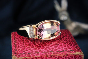 VINTAGE 6ct AMETRINE & DIAMOND RING 9ct GOLD