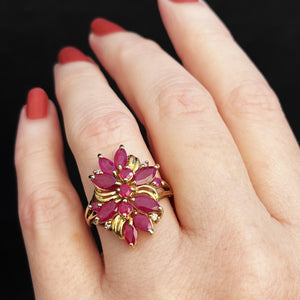 RETRO RUBY & DIAMOND COCKTAIL RING 9ct GOLD