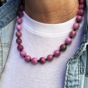 BESPOKE NATURAL MALAY JADE & GARNET NECKLACE 9ct GOLD