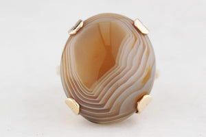 ANTIQUE EDWARDIAN c1910 BANDED AGATE COCKTAIL RING 9ct GOLD