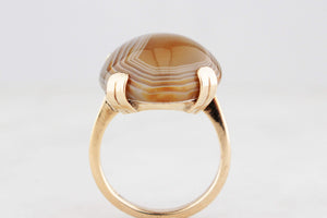 ANTIQUE EDWARDIAN c1910 BANDED AGATE COCKTAIL RING 9ct GOLD