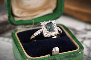 ANTIQUE ART DECO PARTI SAPPHIRE & DIAMOND RING 18ct GOLD