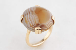 ANTIQUE EDWARDIAN c1910 BANDED AGATE COCKTAIL RING 9ct GOLD