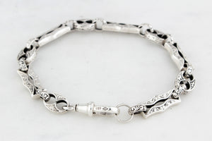 ANTIQUE EDWARDIAN c1900 ETCHED LINK STERLING SILVER BRACELET