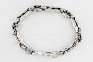 ANTIQUE EDWARDIAN c1900 ETCHED LINK STERLING SILVER BRACELET