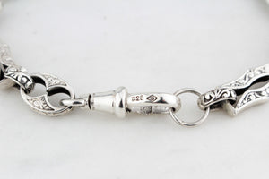 ANTIQUE EDWARDIAN c1900 ETCHED LINK STERLING SILVER BRACELET