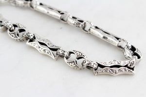 ANTIQUE EDWARDIAN c1900 ETCHED LINK STERLING SILVER BRACELET